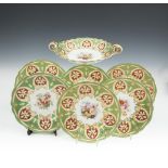 A COPELAND PORCELAIN 19 PIECE FRUIT SERVICE, comprising one tall tazza, four circular comparts, an