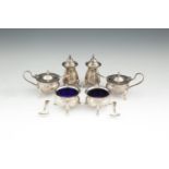 A MODERN IRISH SILVER SIX PIECE CONDIMENT SET, Dublin 1973, Royal Irish ltd., of circular baluster