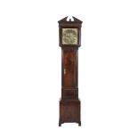 A 19TH CENTURY INLAID MAHOGANY LONGCASE CLOCK with architectural pediment and blind fret frieze, the