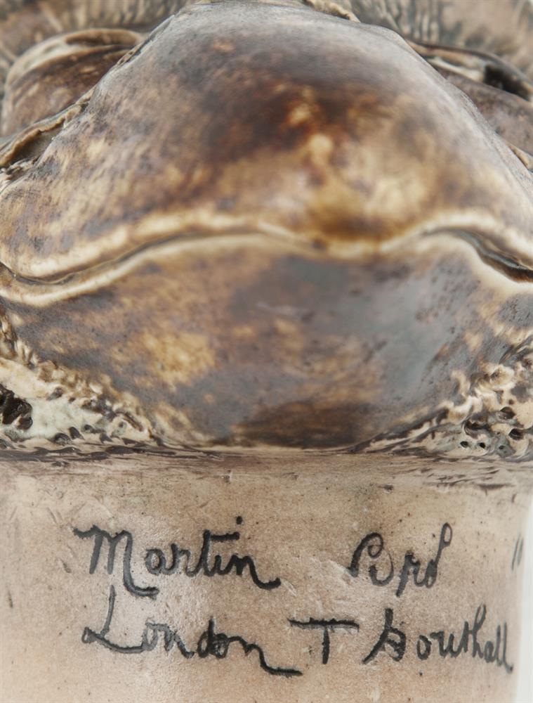 A MARTIN BROTHERS GLAZED POTTERY TOBACCO JAR AND COVER, c.1895, modelled in the form of a standing - Image 3 of 5
