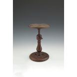 A LATE 18TH CENTURY MAHOGANY WIG-STAND, the circular dished top on telescopic extending column,