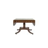 A REGENCY INLAID MAHOGANY SOFA TABLE, the double drop leaf top decorated with rosewood banding and