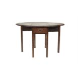 AN EARLY 19TH CENTURY FADED MAHOGANY OVAL DOUBLE DROP LEAF TABLE, raised on plain square supports.