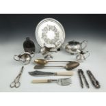 A COLLECTION OF SILVER PLATED ITEMS, including a 19th century tea-service and tray, a cased set of