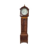 A 19TH CENTURY INLAID MAHOGANY LONGCASE CLOCK, the arch top hood enclosing a white enamel dial,