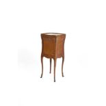 A FRENCH 19TH CENTURY INLAID WALNUT BEDSIDE CABINET, the top with raised sides above a fall front