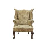 A 19TH CENTURY SCOTTISH WINGBACK ARMCHAIR, by Morrison & Co. Edinburgh, the padded back and seat