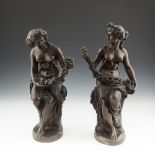 J. CLESINGER (ITALIAN C.1864)Classical Female Figures Holding Floral BoughsA pair, patinated bronze,