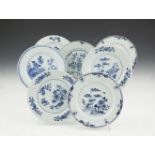 A GROUP OF SEVEN CHINESE BLUE AND WHITE PORCELAIN DISHES, 18TH CENTURY, each painted with floral and
