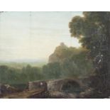 STYLE OF JAMES ARTHUR O'CONNOR  (1792-1841)Figure crossing a bridgeOil on panel, 20 x 25.5 cm (8 x