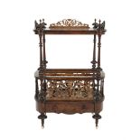 A VICTORIAN BURR WALNUT MUSIC CANTERBURY, of upright rectangular form, the platform top with pierced