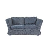***WITHDRAWN***A PAIR OF MODERN UPHOLSTERED TWO SEATER SOFAS, with loose cushions covered in navy