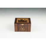 AN IRISH KILARNEY WORK ARBUTUS BOX AND COVER, 19th century of rectangular form, inlaid with a