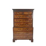 A GEORGIAN MAHOGANY CHEST ON CHEST, with moulded cornice above two short drawers and six long