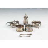 A CASED SET OF SILVER CONDIMENTS, Birmingham, comprising - an open salt cellar- a pepper pot- and