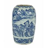 A LARGE CHINESE BLUE AND WHITE VASE, 18th century, of ovoid form, finely painted with a continuous