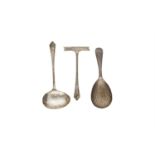 A SILVER CADDY SPOON, Sheffield 1862, mark of Walker and Hall, with shell bowl; together with a