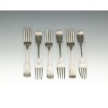 A SET OF SIX EARLY NINETEENTH CENTURY SILVER FIDDLE PATTERN DESSERT FORKS, Dublin 1812, marks for