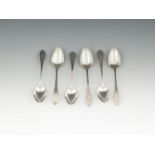 A COMPOSED SET OF SIX GEORGE III TAPER HANDLE BRIGHT-CUT SILVER TEASPOONS, Dublin c.1813 etc., marks
