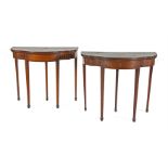 A PAIR OF EDWARDIAN SATINWOOD, MAHOGANY AND MARQUETRY INLAID PIER TABLES, in the Georgian revival