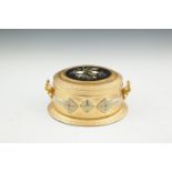 A FRENCH GILT METAL AND PIETRA DURA MOUNTED OVAL CASKET, the hinged cover inset with a floral inlaid