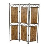 A FRENCH 19TH CENTURY PAINTED METAL AND SIMULATED BAMBOO THREE FOLD SCREEN, set with bamboo