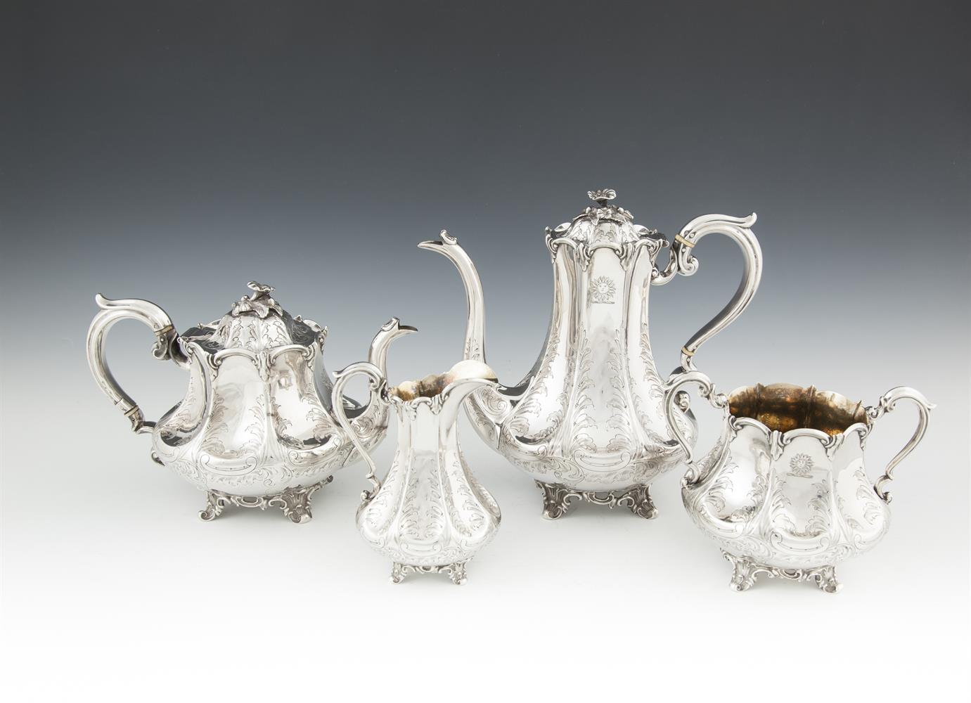 A FINE VICTORIAN FOUR PIECE TEA AND COFFEE SERVICE, Sheffield 1850, makers mark of Roberts &