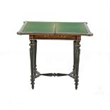 A FRENCH INLAID EBON AND FLORAL MARQUETRY GAMES TABLE, the folding top baise lined above a