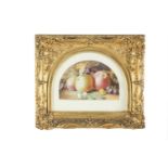 VICTORIAN SCHOOLFruit and FlowersWatercolour, semi-tondo, contained in a giltwood and gesso frame