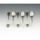 A MATCHED SET OF SIX GEORGIAN SILVER FIDDLE AND RAT-TAIL PATTERN TEASPOONS, Dublin 1828, maker's