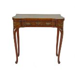 AN EDWARDIAN PAINTED SATINWOOD FOLDING TOP CARD TABLE, with painted oval portrait panel and spray of