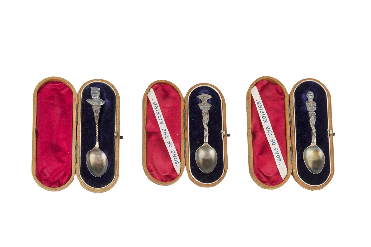 THREE VICTORIAN COMMEMORATIVE SILVER SPOONS, Birmingham 1899, two from a series 'Sons of the