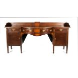 A 19TH CENTURY INLAID MAHOGANY RECTANGULAR BOWFRONT SIDEBOARD, the raised back and shaped sides