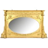 A 19TH CENTURY GILTWOOD PLASTER AND GESSO RECTANGULAR OVERMANTLE MIRROR, in the neo-classical taste,