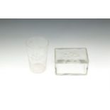 A COLLECTION OF 19TH CENTURY AND LATER ENGRAVED GLASS, comprising a rectangular box and cover etched