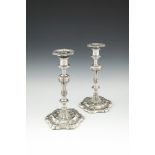 A PAIR OF GEORGE III SILVER CANDLESTICKS, London 1767, maker's mark incomplete, in the Rococo taste,