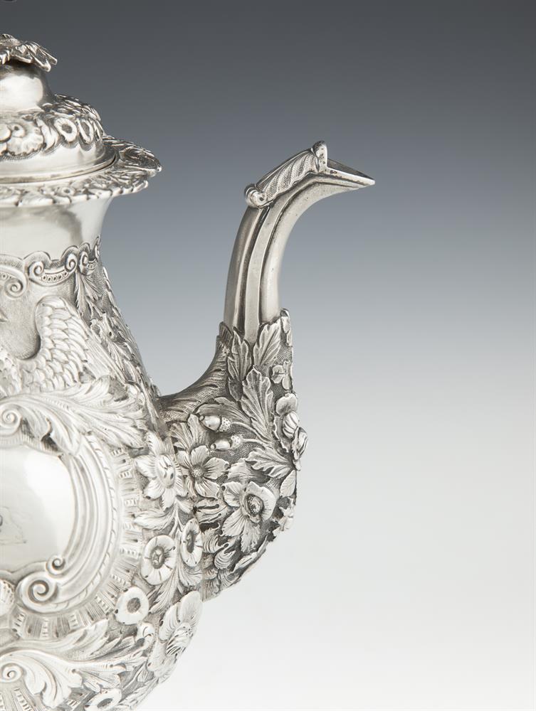 A FINE IRISH WILLIAM IV SILVER COFFEE POT, By James Le Bas Dublin 1836, of baluster form, the hinged - Image 2 of 2