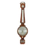 A GEORGE IV INLAID MAHOGANY BANJO BAROMETER, with a steel face. 94cm tall