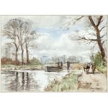 Tom Nisbet RHA (1909-2001)Canal SceneWatercolour, 27 x 36cm (10½ x 14¼)Signed