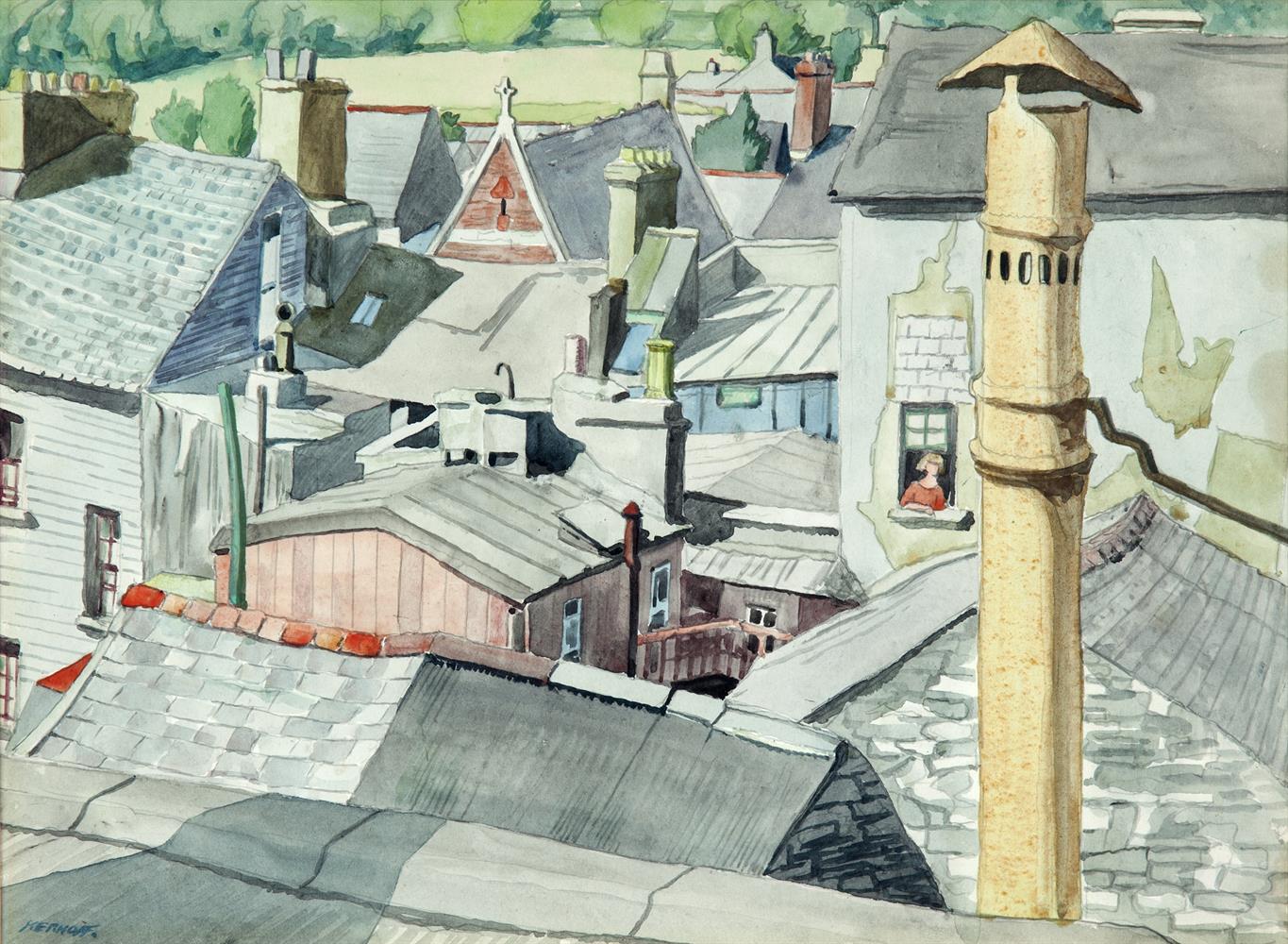 Harry Kernoff RHA (1900-1974)Pattern of Roofs, Killarney 1943 or 'The Girl at the Window'