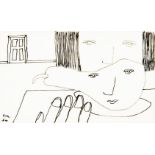 Nick Nicholls (1914-1991)Girl with Figural PearPen and ink, 8 x 13.5cm (3 x 5½'')Signed with