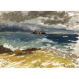 Elizabeth Rivers (1903-1964)Ferry off the Aran IslandsOil on board, 27.5 x 37.5cm (10¾ x 14½)Signed