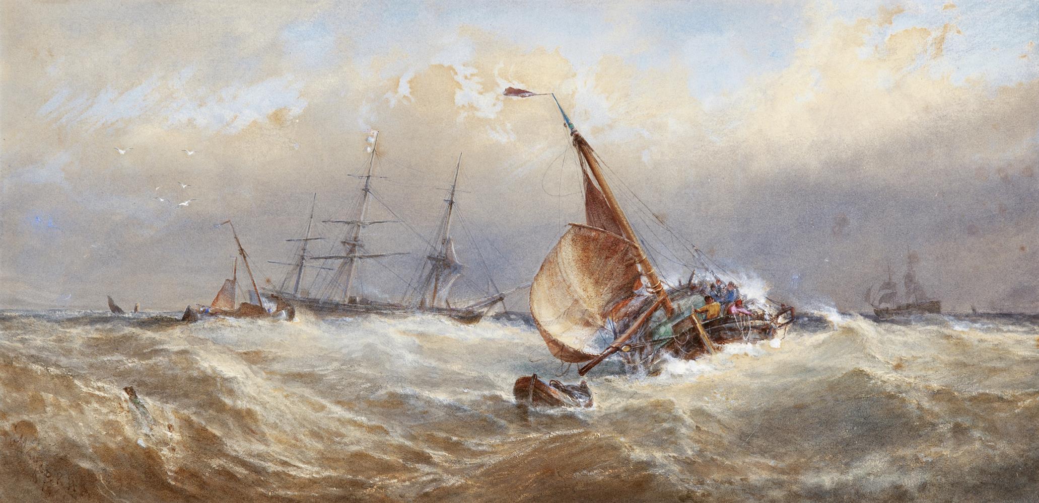 Edwin Hayes RHA RI ROI (1819-1904)Storm off the Coast with a Baroque in TroubleWatercolour, 37 x