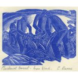 Elizabeth Rivers RHA (1903-1964)Mackeral Harvest - Aran IslandsWood engraving in blue, 11.5 x