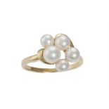 A CULTURED PEARL RING, BY MIKIMOTOComposed of a cluster of five Akoya pearls measuring 4mm-5mm,