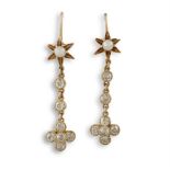 A PAIR OF ANTIQUE DIAMOND AND SEED PEARL EAR PENDENTS, CIRCA 1880Each quatrefoil cluster of old