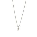 A DIAMOND PENDANT NECKLACEThe step-cut diamond mounted in a four-claw setting, suspended beneath a