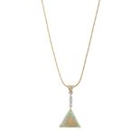 AN OPAL AND DIAMOND PENDANT NECKLACEComposed of a triangular-cut opal within a three-claw setting to