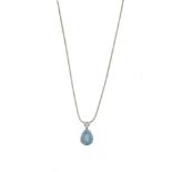 AN AQUAMARINE AND DIAMOND PENDANT NECKLACEThe pear-shaped aquamarine in a four-claw setting, to a