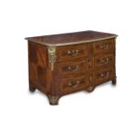 A FINE FRENCH 18TH CENTURY BOIS DE CITRENE BOWFRONT COMMODE, stamped by Charles Cressent (1685-